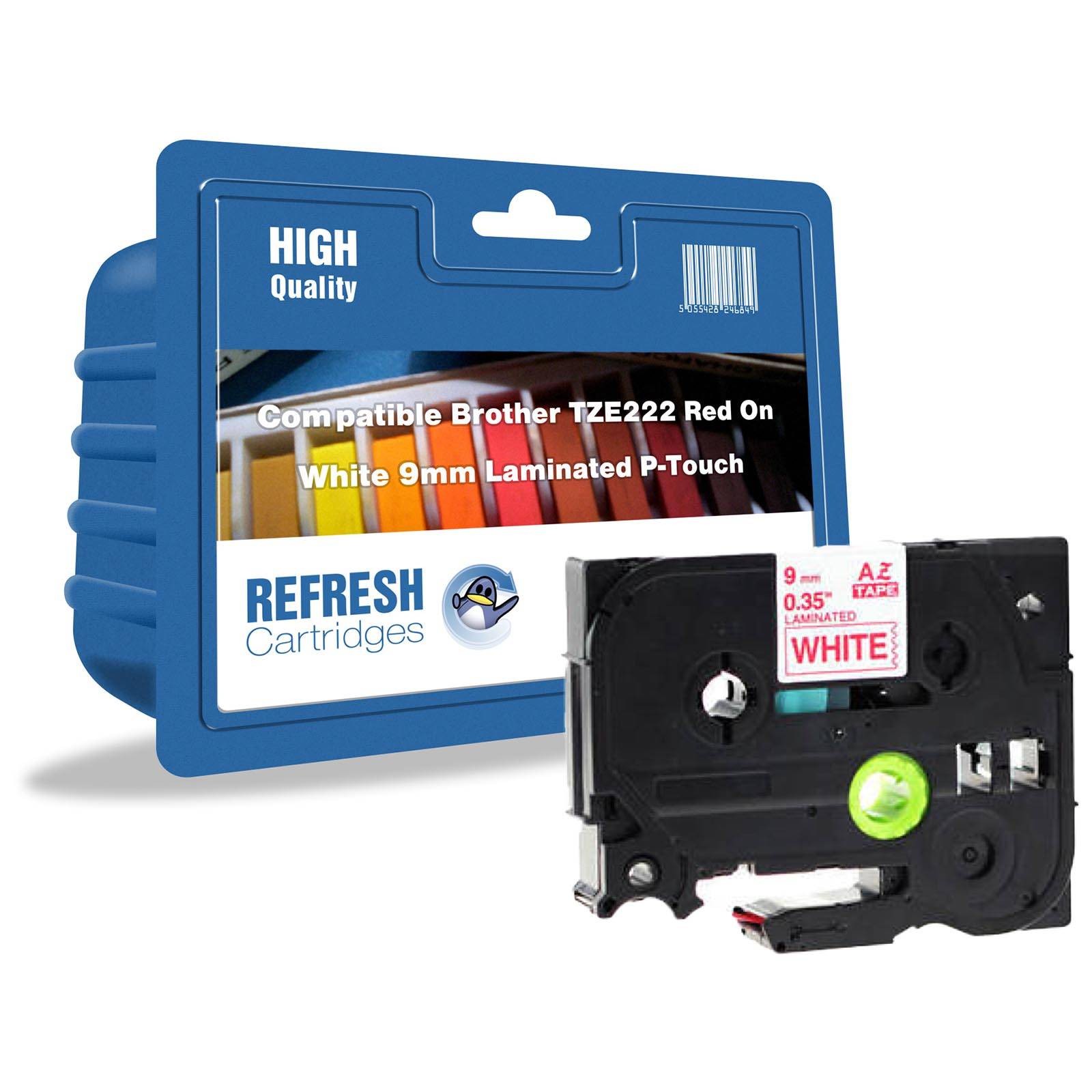 Refresh Cartridges TZE-222 Red On White 9mm Label Tape For Brother P-Touch