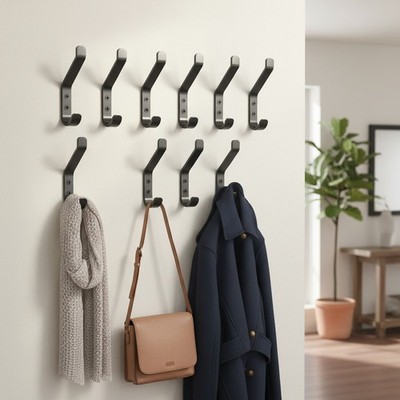 Versatile 10 Pack Heavy Duty Coat Hooks - Sophisticated Wall Mount Solution