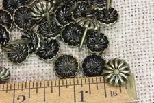 30 Tacks 7/16  Furniture Nails Brass Oxford Finish Daisy Heads 1 Box USA Vintage