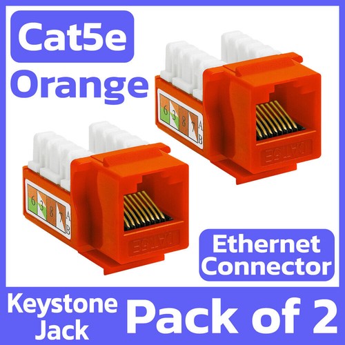 2 Pack Cat5e Keystone Jack Orange Ethernet Jack Network Connector RJ45 Coupler - Picture 1 of 6