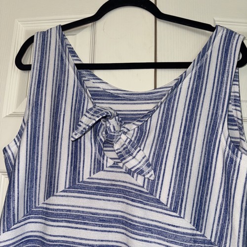 Talbots Dress Maxi Blue White Bow Back Sz L “T by Talbots" Nautical Beach - Picture 3 of 12