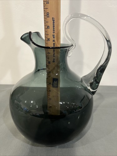 Blenko Wayne Blown Glass Large Gray Hour Glass Pitcher Vintage Smock Color - Picture 2 of 11