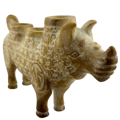 Vintage Sacred Spiritual Hand Carved Stone Jade Animal 3 Hole Figurine Statue - Picture 2 of 10