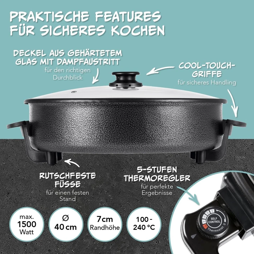GOURMETmaxx elektrische Partypfanne Multipfanne Pizzapfanne XXL 40cm mit Deckel - Bild 3 von 4