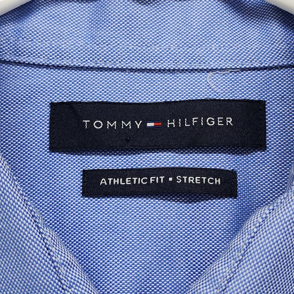 Camisa Tommy Hilfiger Para Hombre Talla 15 34/35 Azul Calce Atlético Elastizada Manga Larga Foto 3 de 4