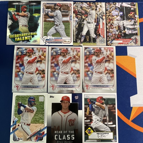 LOTE DE 10 insertos de tarjetas de béisbol Bryce Harper Topps base Topps cromo cósmico Bowman - Imagen 1 de 3