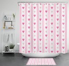 Pastel Heart Striped Pink Valentines Shower Curtain Set for Bathroom Decor