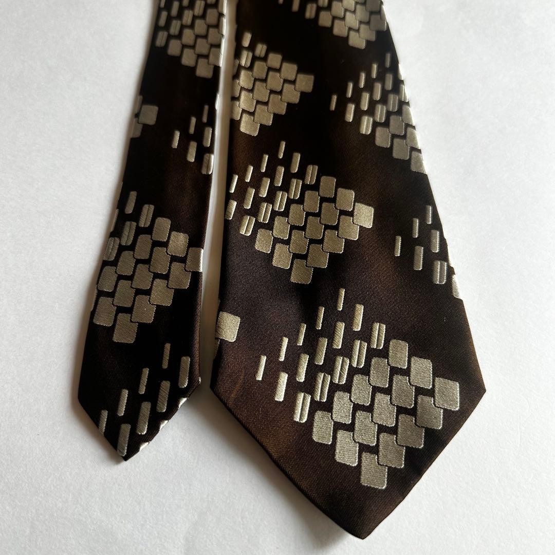 GIVENCHY Brown Beige Square Pattern Tie Silk - image 2