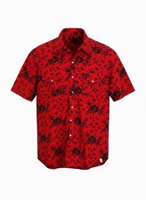 H Bar C VTG Western Shirt Red / Pink Floral Pearl Snap Short Sleeve 16.5 Large