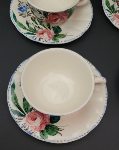 Taza y platillo vintage pintado a mano Italia flores de cerámica floral, juego de 4 - Imagen 4 de 21