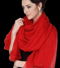100% Silk large Scarf Women neckerchief Shawl Wrap solid color pure red MY115-4