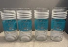 Vintage Anchor Hocking White Stripe Turquoise Fruit Design Tumbler Glasses (4)