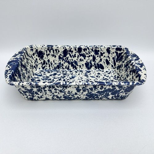 Navy & Cream Splatter Speckled Enamelware Baking Bread Loaf Pan - Graniteware