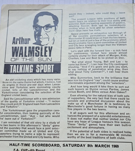 MANCHESTER UTD v MANCHESTER CITY 1968/69 DIV 1-MATT BUSBY'S LAST GAME REPORT INC - Picture 12 of 14