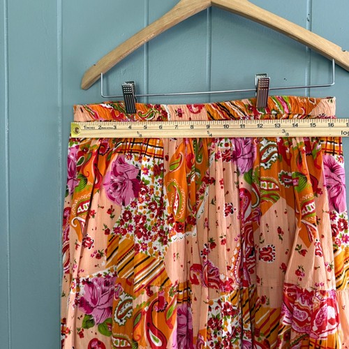 Krazy Kat Patchwork Floral Tiered Maxi Skirt Orange Pink Cotton XL - Picture 6 of 7