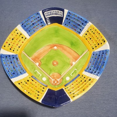 Baseball Stadium Glazed Pottery Serving Platter Tray Veggies Appetizers Chips