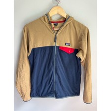 Patagonia Kids Hooded Fleece Full Zip Jacket in Tan, Navy Red Two Tone