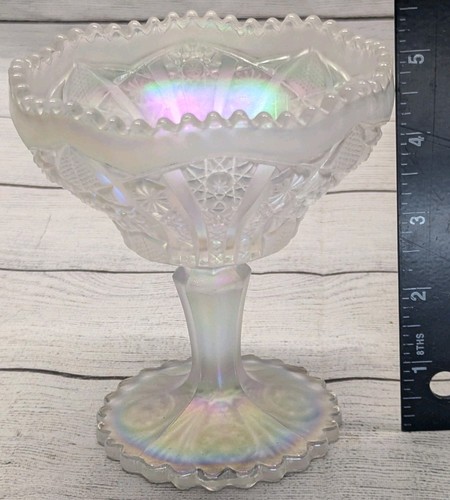 Imperial Glass Bellaire(?) Pattern Iridescent Clear Glass Compote Candy Nut Bowl - Picture 4 of 5