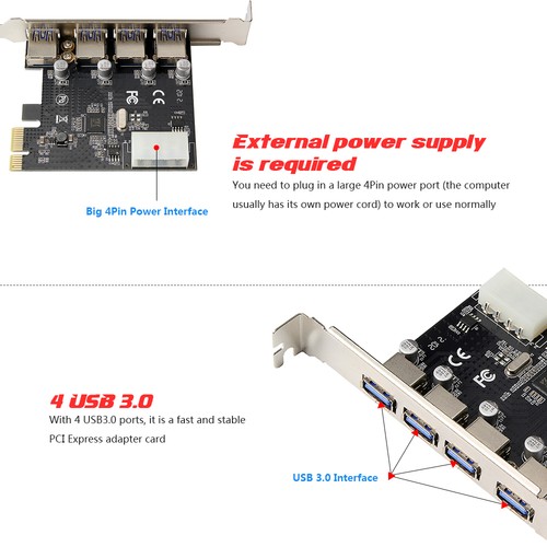PCI-E To 4 USB3.0 Ports Expansion Card PCI Express To USB3.0 Adapter Card Wit DY - Photo 5/10
