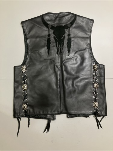 Gilet moto western nero pelle zingara vintage anni 80 - taglia 38 - Foto 12 di 21