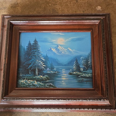#ad #ad River mountains Sun Hand Painted Original Oil Painting by W. Gsiefman Snow Trees $49.00