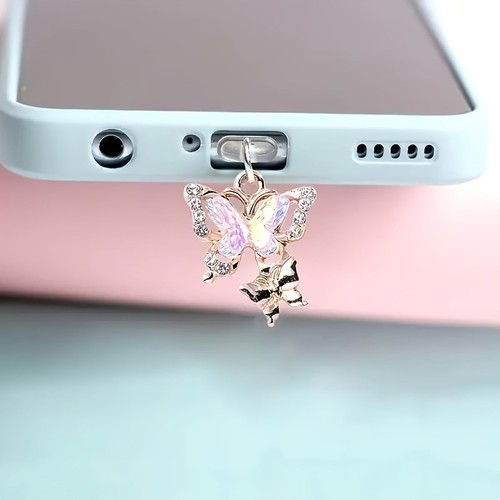 1PC Phone Dust Plug Pendant Butterfly With Artificial Diamonds Accessory Decor_Q - Zdjęcie 5 z 13