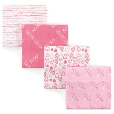 Luvable Friends Baby Girl Cotton Flannel Receiving Blankets, Love 4-Pack