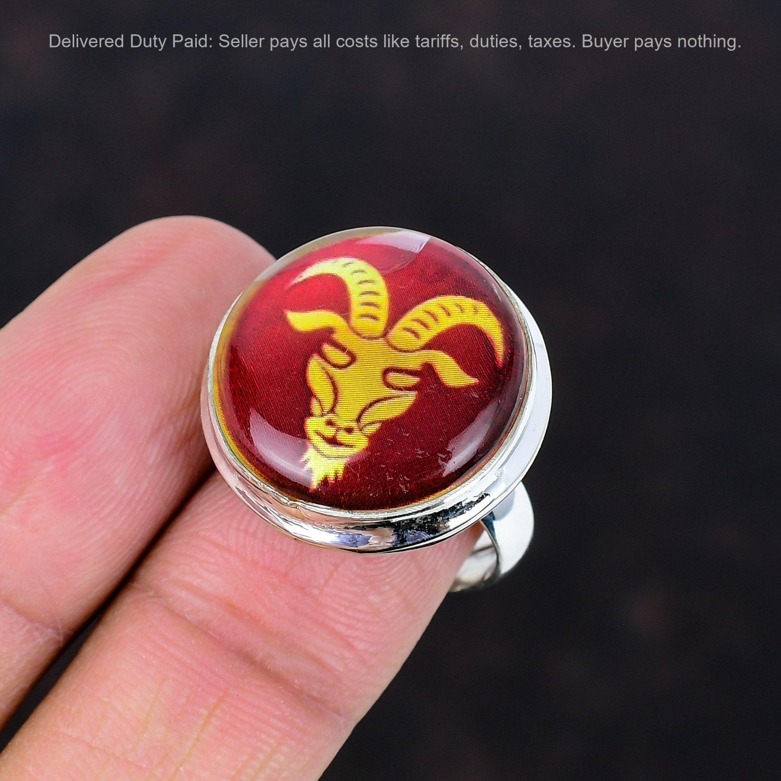 как выглядит Natural Capricorn Zodiac Sign In Red Onyx 925 Silver Multi Stone Ring Jewelry фото