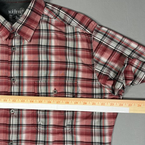 Kuhl Mens Eluxur Response Button-Up Short Sleeve Plaid Red Outdoor Shirt Large - Picture 12 of 13