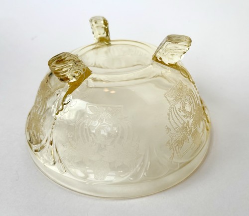 Heisey Empress Candy Dish Butter Yellow Depression Elegant Glass Etched Birds - Picture 10 of 20