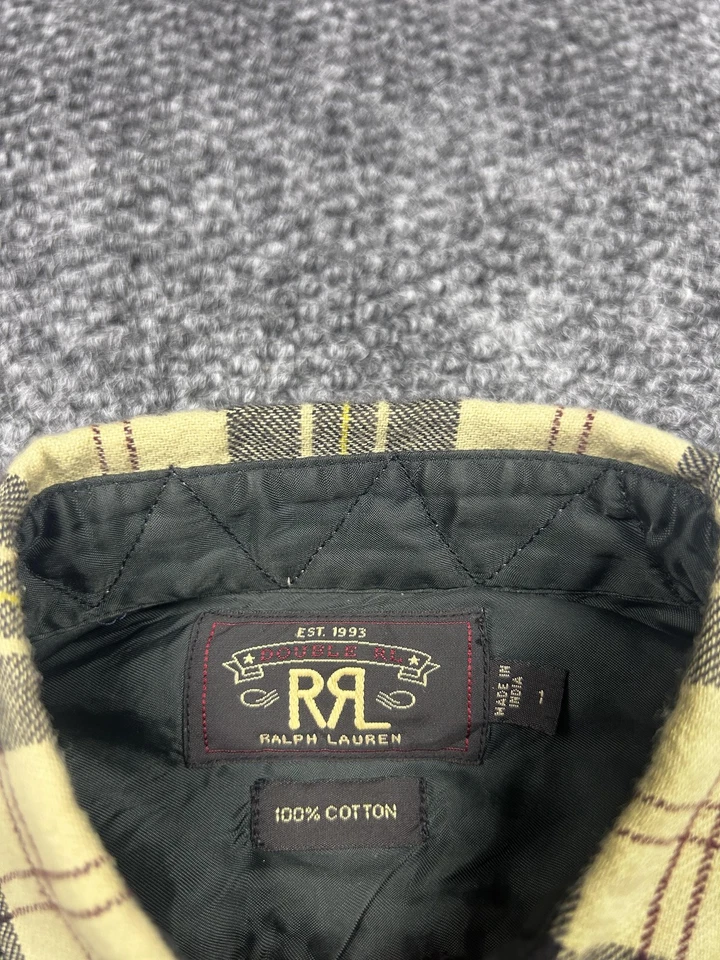 RRL Ralph Lauren Shirt Boys Medium Black Cream Plaid Flannel Cotton Button Down - Image 2 of 4