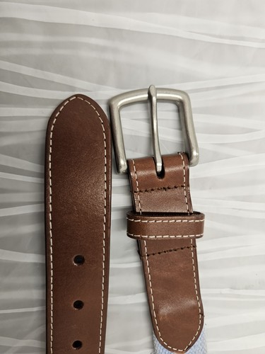 Peter Millar Woven Belt Crown Print Braided Leather Accent Casual Mens Size 38 - Picture 4 of 15