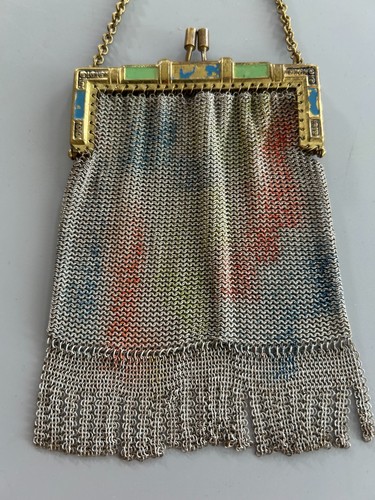 1933 World's Chicago Fair Souvenir Mesh Purse with Chain & Bottom Fringe