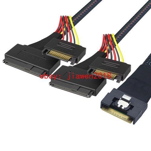 Slimline SAS SFF-8654 8i to 2X SFF-8639 U.2 with 15P SATA Power Adapter Cable - Picture 7 of 12