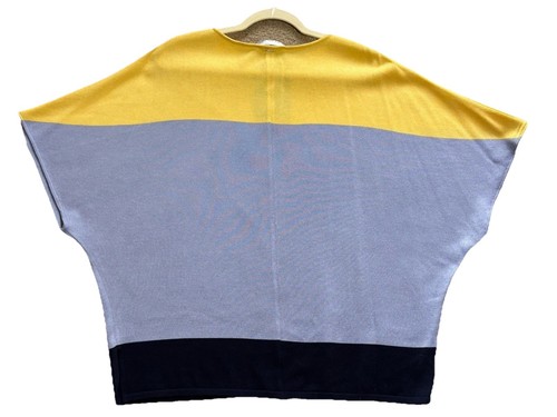 St. John Strickpullover Kurzarm gelb marine periwinkle Farbblock Large neu mit Etikett - Bild 4 von 7