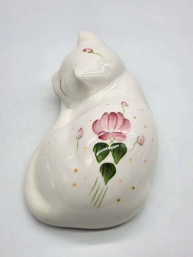 Estatuilla de gato durmiente de cerámica de colección Lasting Products EE. UU. con rosas pintadas a mano - Imagen 10 de 13