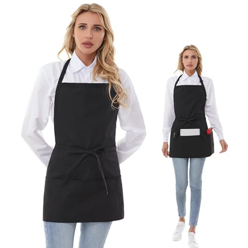 Aprons for Women with Pockets, Chef Apron for Men, One Size Black, 2 Pack - Bild 1 von 6