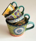 Anthropologie Set Of 4 Austin Flora Boho Measuring Cups w/Handles Ceramic
