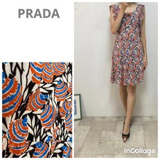 Prada All-Over Pattern Sleeve Ruffle Dress Orange Size 40