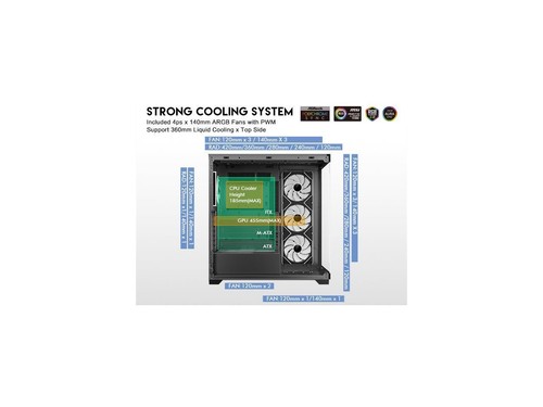 DIYPC  Vanguard-F2-BK -Black Dual USB3.0 and Type C Tempered Glass ATX Full Towe - Picture 5 of 12