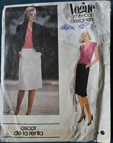 1980s de la Renta Ruched Crossover Top Wrap Skirt Coat Vogue Sewing Pattern 2655 - Picture 2 of 3