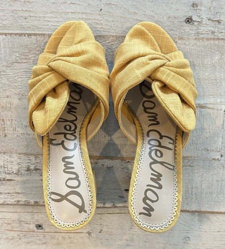 Sam Edelman Womens Twist Knot Slide On Oda Sandal Heels Yellow Size 7 1/2 EUC - Picture 9 of 11