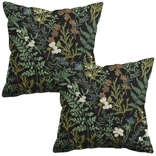 Botanischer Druck Floral 18" x 18" (2er Pack) Vintage schwarz salbeigrün Blume - Bild 1 von 5