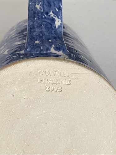 Conner Prairie blau Schwammgeschirr Keramik einzelner Kerzenständer Halter 2002 Griff - Bild 5 von 9