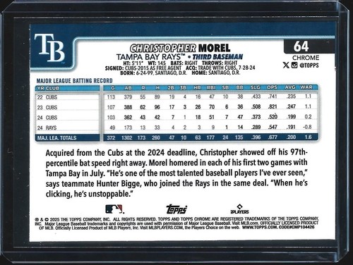 Christopher Morel - 2025 Topps Chrome #64 - X-Fractor - Tampa Bay Rays - Imagen 2 de 2