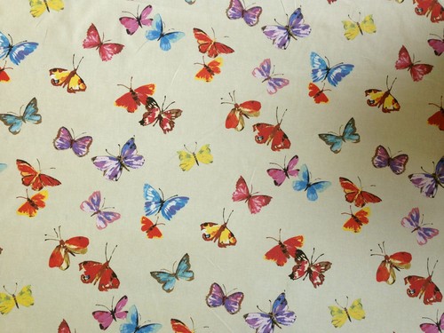 PRESTIGIOUS SWEET BUTTERFLY LINEN PVC COTTON OILCLOTH WIPEABLE FABRIC TABLECLOTH