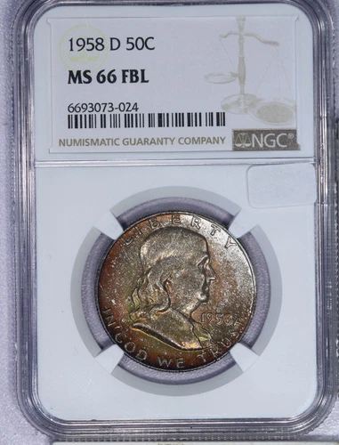 1958-D Franklin Half Dollar 50c NGC MS66 FBL - Handsomely Toned