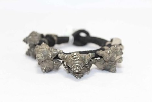 Armband Kada Antik Alt Silber Traditionelle Handarbeit Stammes schwarz Faden D99 - Bild 5 von 7