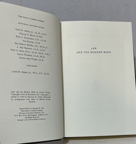 LAW AND THE MODERN MIND by Jerome Frank leather The Legal Classic Library - Picture 5 of 8