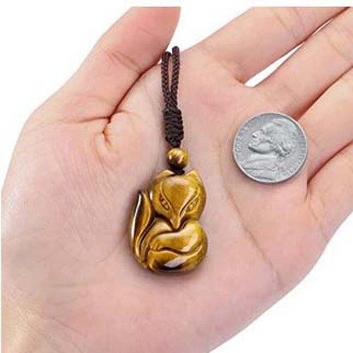 Natürliche Heilung Chakra Ammonit Fossil Fluorit Schnitzerei Fuchs Stein Anhänger Halskette - Bild 11 von 19